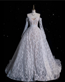 Ball Gown Off The Shoulder White Lace Long Wedding Dresses Bridal Dress SD1979