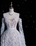 Ball Gown Off The Shoulder White Lace Long Wedding Dresses Bridal Dress SD1979