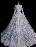 Ball Gown Off The Shoulder White Lace Long Wedding Dresses Bridal Dress SD1979