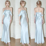 Off The Shoulder Floor-length Sleeveless Light Sky Blue Prom Dresses SD1999