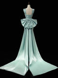Satin Long Prom Dress Long Formal Dress With Bow Evening Gowns SD2000