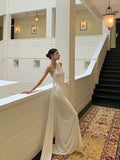 One Shoulder Floor-length Sleeveless White Long Prom Dresses SD2003