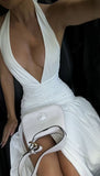 V Neckline Floor-length Sleeveless White Long Prom Dresses SD2006