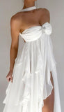 A Line Sweetheart Neckline Sleeveless White Chiffon Prom Dresses SD2009