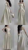 A Line Straps Neckline Sleeveless Lace Long Prom Dresses SD2010