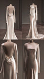 Mermaid Backless Satin Pleats Long Sleeves Wedding Dress SD2011