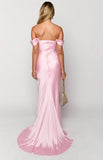 Off The Shoulder Floor-length Satin Pink Evening Dress Prom Dresses SD2013 HZ0628