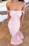 Off The Shoulder Floor-length Satin Pink Evening Dress Prom Dresses SD2013 HZ0628