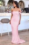 Off The Shoulder Floor-length Satin Pink Evening Dress Prom Dresses SD2013 HZ0628
