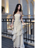 Mermaid Spaghetti Straps Ivory Long Party Dresses Prom Dress SD2015