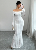 Off The Shoulder Floor-length Lace Long Sleeves Evening Dress Prom Dresses SD2016 HZ0628