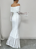 Off The Shoulder Floor-length Lace Long Sleeves Evening Dress Prom Dresses SD2016