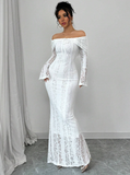 Off The Shoulder Floor-length Lace Long Sleeves Evening Dress Prom Dresses SD2016 HZ0628