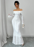 Off The Shoulder Floor-length Lace Long Sleeves Evening Dress Prom Dresses SD2016 HZ0628