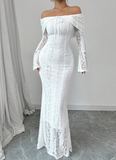 Off The Shoulder Floor-length Lace Long Sleeves Evening Dress Prom Dresses SD2016 HZ0628