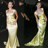 Mermaid Square Neckline Yellow Satin Party Dresses Prom Dress SD2025