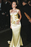 Mermaid Square Neckline Yellow Satin Party Dresses Prom Dress SD2025