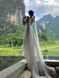 A line V Neckline White Chiffon Long Party Dresses Prom Dress SD2025