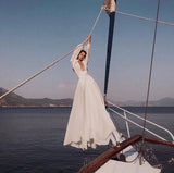 A line V Neckline White Chiffon Long Sleeves Party Dresses Prom Dress SD2025