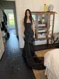 Mermaid Strapless Black Long Organza Party Dresses Prom Dress SD2026