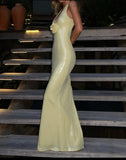 Mermaid V Neckline Yellow Long Sequin Party Dresses Prom Dress SD2027