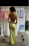 Mermaid Strapless Neckline Yellow Long Satin Party Dresses Prom Dress SD2029