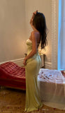 Mermaid Strapless Neckline Yellow Long Satin Party Dresses Prom Dress SD2029