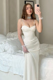 Mermaid Spaghetti Straps Long Ivory Satin Party Dresses Prom Dresses SD2040