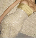 Mermaid Strapless Long Yellow Sequin Satin Party Dresses Prom Dresses HZ0628