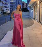 A Line Spaghetti Straps Floor Length Pink Evening Dress Prom Dresses SD2048