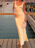 Sheath Straps Floor-length Satin Long Yellow Evening Dress Prom Dresses SD2049