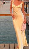 Sheath Straps Floor-length Satin Long Yellow Evening Dress Prom Dresses SD2049