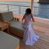 Mermaid High Neckline Lilac Long Evening Dress Prom Dresses SD2062