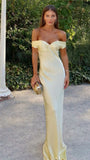 Mermaid Off The Shoulder Yellow Satin Long Evening Dress Prom Dresses SD2063