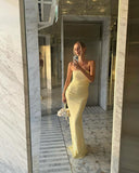 Mermaid Strapless Neckline Yellow Long Evening Dress Prom Dresses SD2067