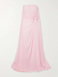 A line Strapless Pink Chiffon Slit Long Evening Dress Prom Dresses SD2070