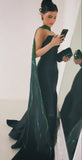 Mermaid Strapless Black Satin Long Evening Dress Prom Dresses With Ribbon SD2071
