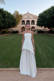 A line Strapless White Chiffon Long Evening Dress Prom Dresses SD2072