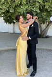 Mermaid One Shoulder Yellow Long Evening Dress Prom Dresses With Backless SD2074