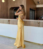Mermaid One Shoulder Yellow Long Evening Dress Prom Dresses With Backless SD2074