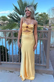 Mermaid Sweetheart Yellow Satin Long Evening Dress Prom Dresses SD2079