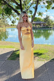 Mermaid Sweetheart Yellow Satin Long Evening Dress Prom Dresses SD2079