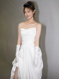 Mermaid Sweetheart Pleats White Satin Ruffles Wedding Dresses SD2091