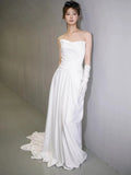 Mermaid Sweetheart Pleats White Satin Ruffles Wedding Dresses SD2091