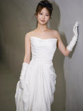 Mermaid Sweetheart Pleats White Satin Ruffles Wedding Dresses SD2091