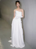 Mermaid Sweetheart Pleats White Satin Ruffles Wedding Dresses SD2091