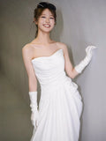 Mermaid Sweetheart Pleats White Satin Ruffles Wedding Dresses SD2091