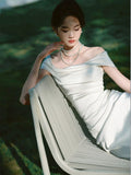 Mermaid Off The Shoulder Pleats Satin Wedding Dresses Brides Dress SD2093