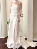 Mermaid Strapless Pleats Satin Wedding Dresses Brides Dress SD2094