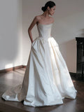 Ball Gown Strapless Neckline Long White Satin Wedding Dresses SD2100